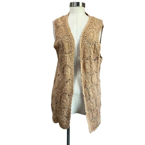 April Cornell Vintage Crochet Vest Beige 100% Cotton Sz Large - Picture 2 of 10